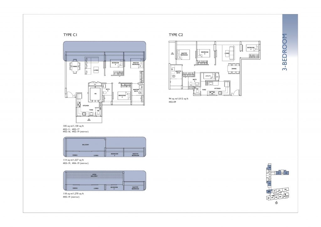 Uber 388 3 Bedroom Type C1, C2 Floor Plan
